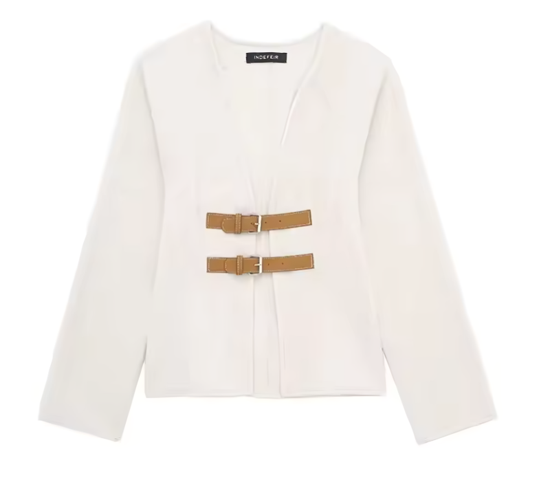 Wool jacket with leather buckle